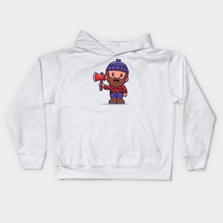 Carpenter Holding Ax Cartoon Kids Hoodie